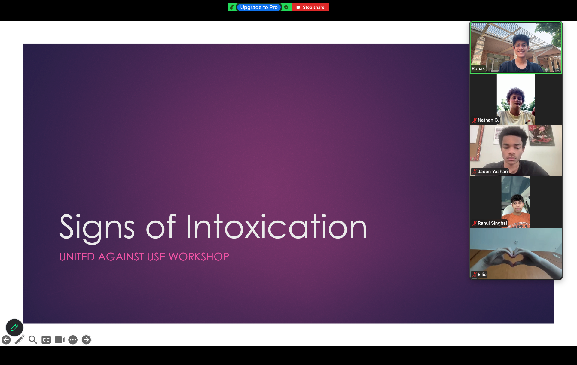 United Against Use online workshop, Signs of Intoxication session on Zoom