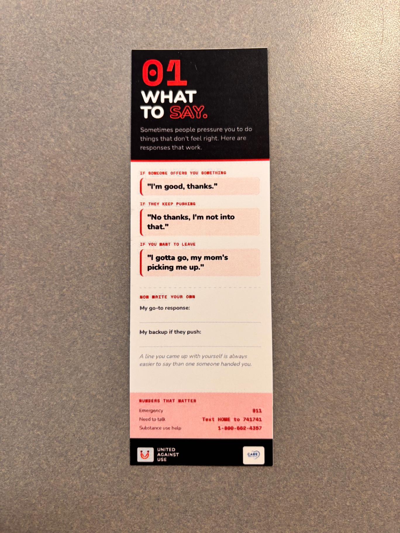 Educational bookmark: What To Say